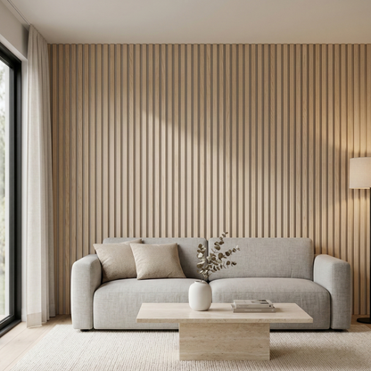 Hochwertige Akustik-Lamellenwandpaneele – 270 × 110 cm – Aeki 